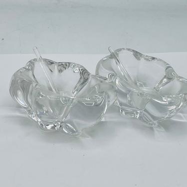 Vintage Pair (2) SIGNED Daum France -salt or pepper bowl - Saliere coupe - Small dip dish - Glass Spoons Included 