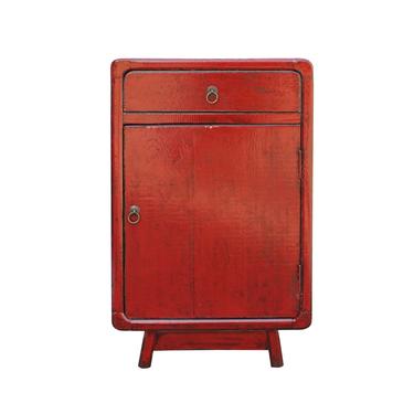 Distressed Red Lacquer Drawer Retro End Table Nightstand cs5427S