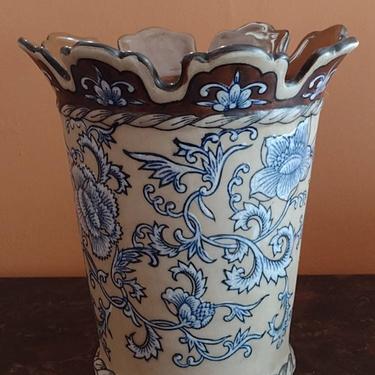 Vintage Baum Bros Formalities Ceramic Glazed Floral Planter Large Clay Vase Pottery Rare 9&amp;quot; 