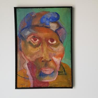 1970s Abstract Portrait Oil Painting by Winston Eccleston, Framed. 