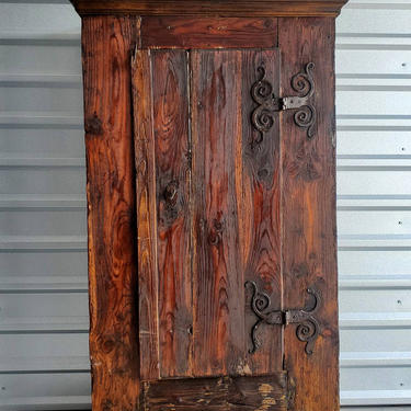 Rustic 17th/18th Century Spanish Colonial Country Primitive Kitchen Cabinet Jelly Cupboard, Iron Hinge, Medieval Aumbry, Wabi-sabi 