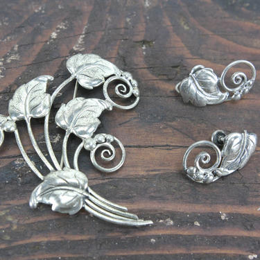 Danecraft Sterling Silver Brooch and Clip-On Earring Set 