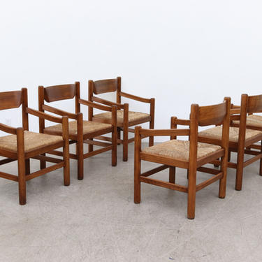 Set of 6 Vico Magistretti (attr) Rush Arm Chairs