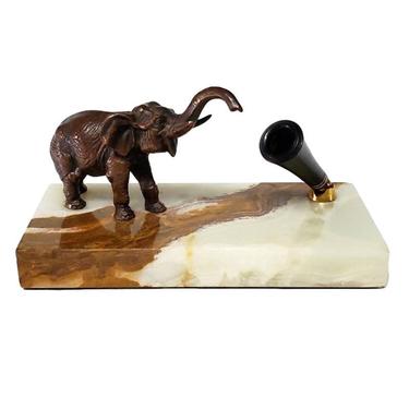 Parker Elephant & Onyx Pen Stand - Duofold Desk Base - Vintage Desk Accessory 