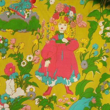 Vintage Pop Art Fabric Mod Hippie Children Psychedelic Colors 3 Yds 