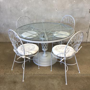 Vintage French 5 Piece Patio Set With 4 Chairs/Cushions