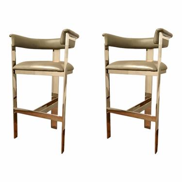 Interlude Home Modern Gray Leather Darcy Bar Stools - a Pair