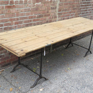 Antique Pine table with Iron Trestle Legs