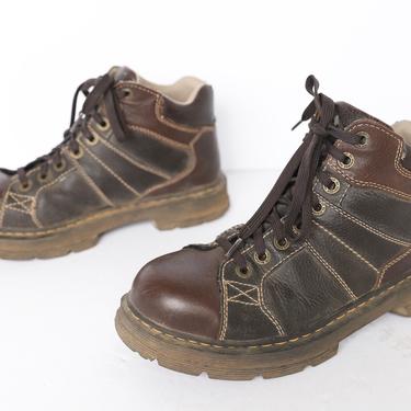 vintage Men's size 10 leather Doc Marten's BROWN and black stitched combat style men's vintage shoes -- Men's size 10 