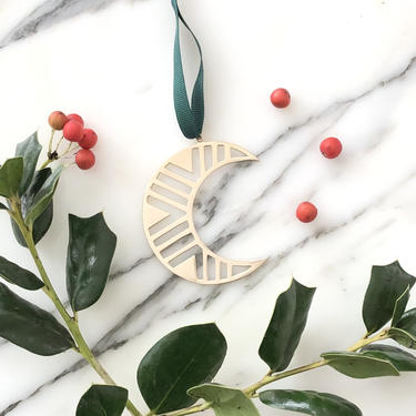 Solid Brass Tree Ornament - Brass Spectra Moon Ornament by Sarah Cecelia 