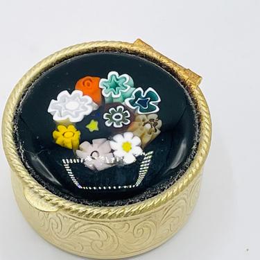 Vintage Italian micro mosaic pill box, Floral pattern micro mosaic pill box, Small round pill box 