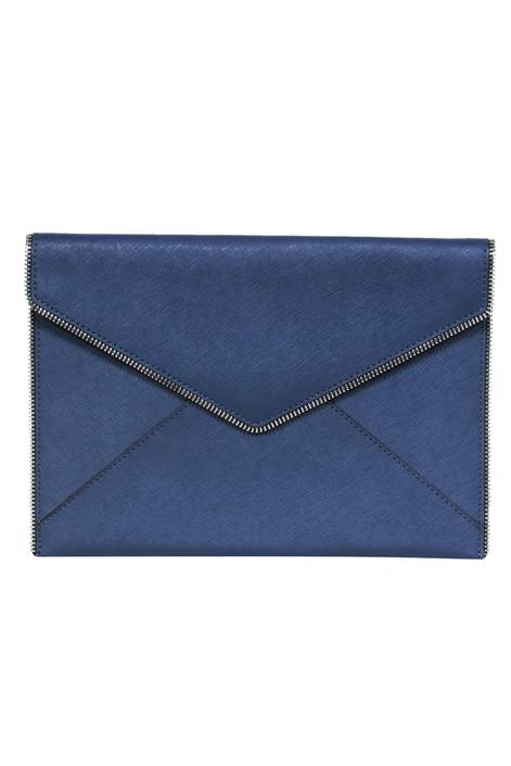 Rebecca Minkoff - Navy Envelope-Style Leather Clutch w/ Zipper Trim