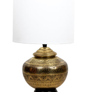 Vintage Indian Etched Brass Urn Form Lamp