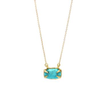 Solid 18K  Ridged Prong Rose Cut Turquoise Necklace