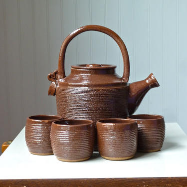 Teapot Tea Cup Set Studio Pottery Vintage Service - Tea Pot - Teacups - Vintage Pottery 