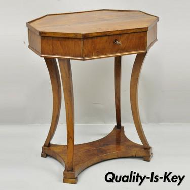 Antique Cherry Wood Italian Biedermeier One Drawer Accent Lamp Side Table