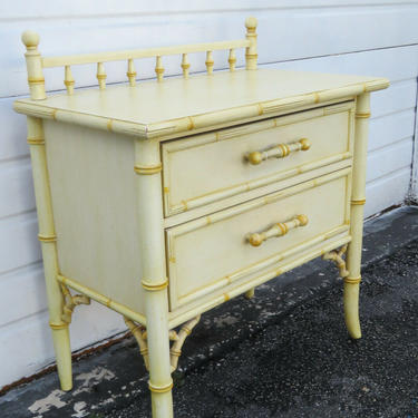 Hollywood Regency Faux Bamboo Distressed Painted Nightstand by Century 1486
