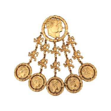 Vintage MONET Gold Greek Coin Dangle Brooch - 1980s Monet Brooch - Vintage Gold Monet Brooch - Vintage Coin Brooch - Gold Dangle Brooch 