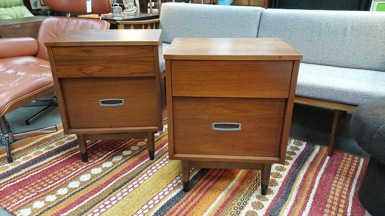 Pair of mid-century American walnut nightstands from the Mainline collection by Hooker