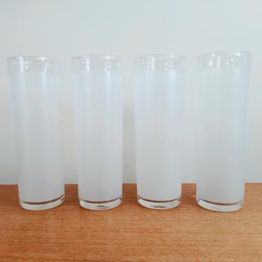 Vintage Libbey (4) Frosted White Glass Tumblers | 7&quot; 