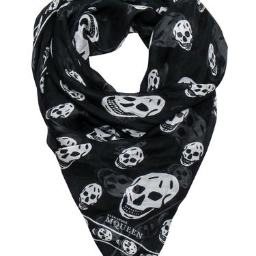 Alexander McQueen - Black & White Skull Print Silk Scarf