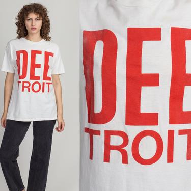 90s &quot;DEE-TROIT&quot; T Shirt - Large | Vintage White Detroit Michigan Graphic Tourist Tee 