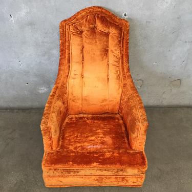 Mid Century Orange Velvet Hollywood Regency Throne Chair