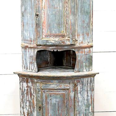 Antique Swedish Painted Corner Cupboard | circa 1800