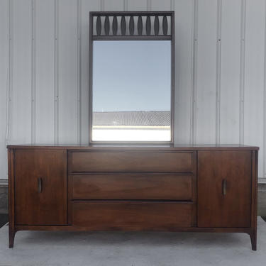 Mid-Century Modern Walnut Dresser With Mirror 