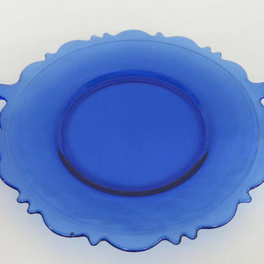 LE Smith Mt Pleasant Cobalt Blue Glass Plate Dish with Handles 700B