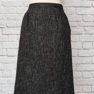 Vintage 80s Wool Skirt // Black Pencil Skirt with Pockets 
