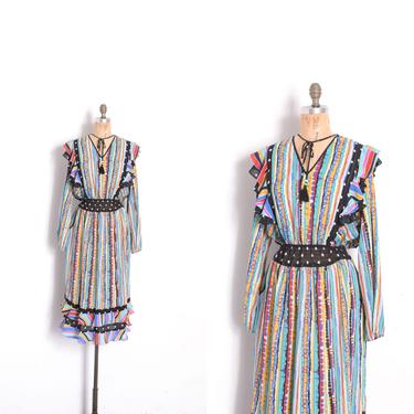 Vintage 1980s Dress / 80s Diane Freis Mixed Print Ruffle  Dress / Multicolor ( S M L ) 