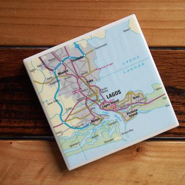 2000 Lagos Nigeria Map Coaster. Nigeria Gift. Lagos Map. Vintage African Décor. Africa Travel Gift.  Africa History Gift. Nigerian City Map. 