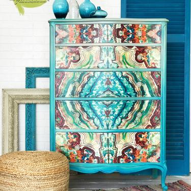 Stunning Sea green and Blue Agate designed French Provincial Dresser