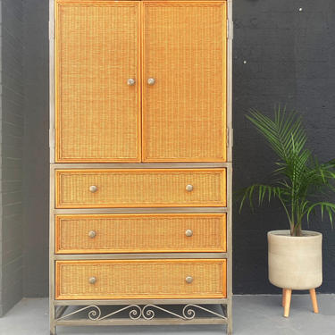 Wicker Cabinet with Silver Metal Frame