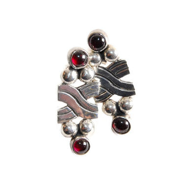 Modernist Tribal Earrings Vintage Garnet Sterling Earrings Southwestern Silver Jewelry 
