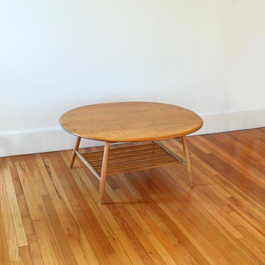 Vintage Solid Elm &amp; Beech Wood Oval Coffee Table by Ercol - Made in England | Mid Century Modern 