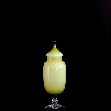 Vintage Mid Century Modern Italian Cased Art Glass Green Apothecary Jar Empoli Murano Itally 13&amp;quot; Tall 1970s 1960s Carlo Moretti 
