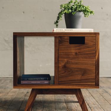 Black Walnut Wood Modern End Table, Mid-Century Style Nightstand, Accent Table, Side Table, Bedside Table, Hardwood Contemporary Table 