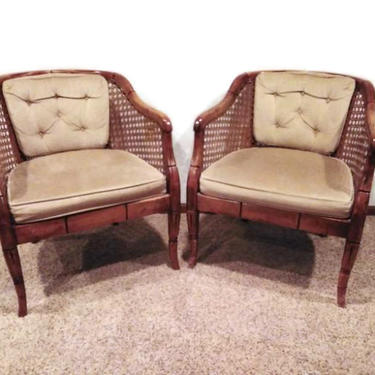 MCM Barrel Back Chairs, Vintage Cane Chairs, Louis XV Style Chairs, Velour, Home Decor 