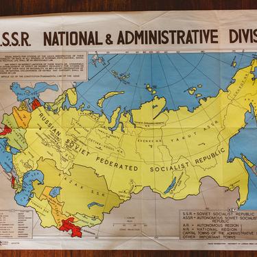 Vintage USSR National & Administrative Divisions Mid Century British Educational Poster 1944 