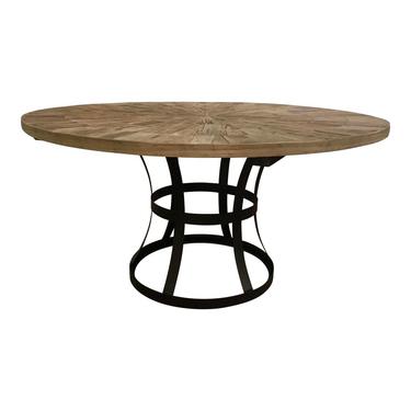 Industrial Modern Reclaimed Elm Wood Mosaic Round Dining Table