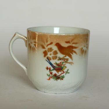 vintage german large  porcelain mug with airbrushed birds 