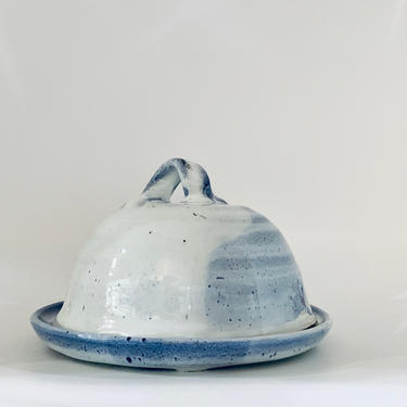 Blue + White Butter Dish with Lid | Pottery Dish with Lid | Small Plate with Cover | Small Plate with Lid | Blue + White Handmade Pottery 