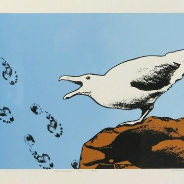 KRISTEN DAIENSAI (1920-2013) CRY OF PROTEST, SERIGRAPH ART Modernist PNW Seagull