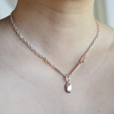 S925 sterling silver plating oval dangle rolo chain necklace, sterling silver chain necklace, silver link chain necklace, silver necklace 