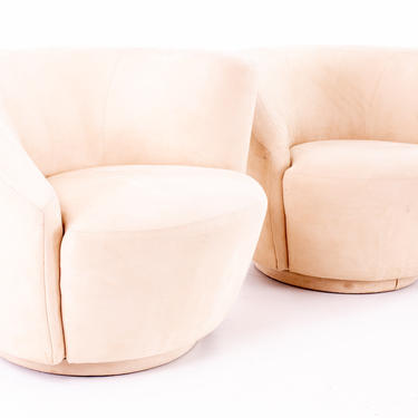 Vladimir Kagan Mid Century Nautilus Swivel Lounge Chairs - Pair - mcm 