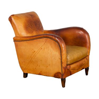 1930s French Art Deco Bridge Club Chair With Original Leather 
