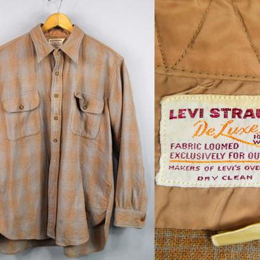 1950s Levi Strauss Button Down Wool Shirt, Vintage Levi's Big E Plaid Shirt, 50s Workwear Shirt, Vintage Levis Work Shirt Made in USA 