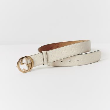 Gucci Cream Leather Logo Belt